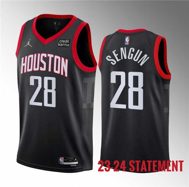 Mens Houston Rockets #28 Alperen Sengun Black 2023 Statement Edition Stitched Basketball Jersey Dzhi